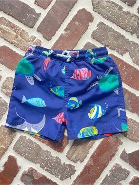 Kids Navy Blue Ocean Print Swim Shorts